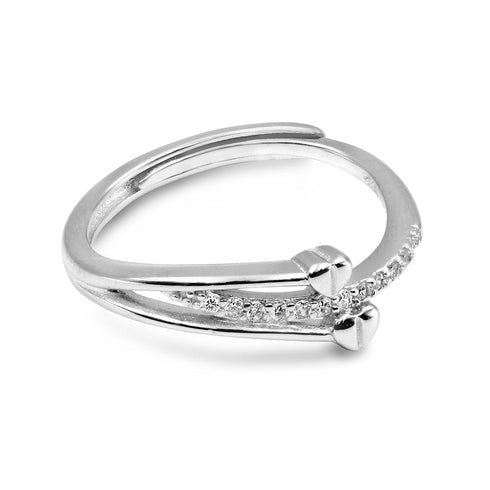 Zarkan Dual Heart Minimal Pure Silver Ring