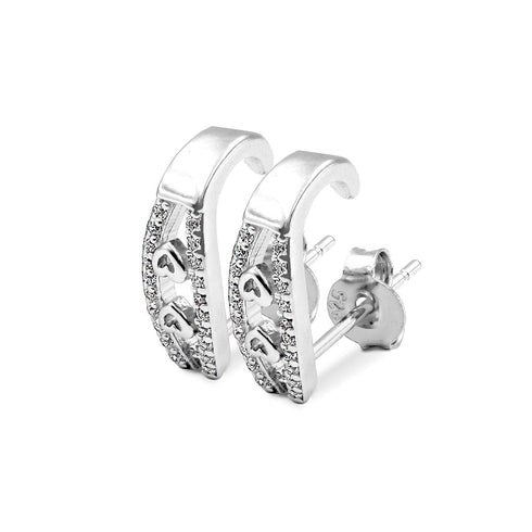 Zarkan Drop Heart Semi Hoop Silver Earrings