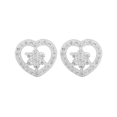 Zarkan Floral Heart Zircon Silver Studs