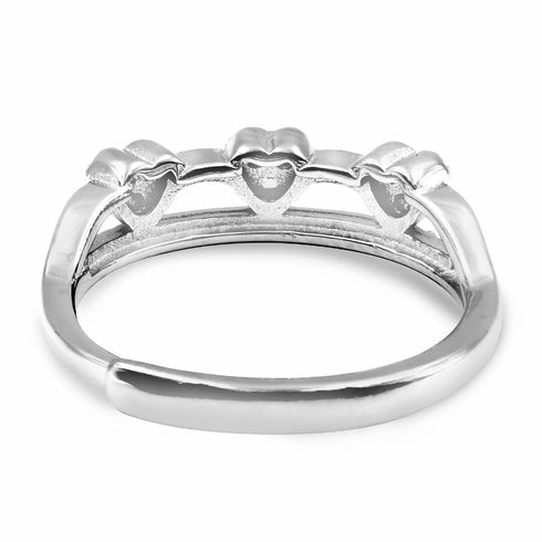 Zarkan Triple Heart Ziron Crown Silver Ring