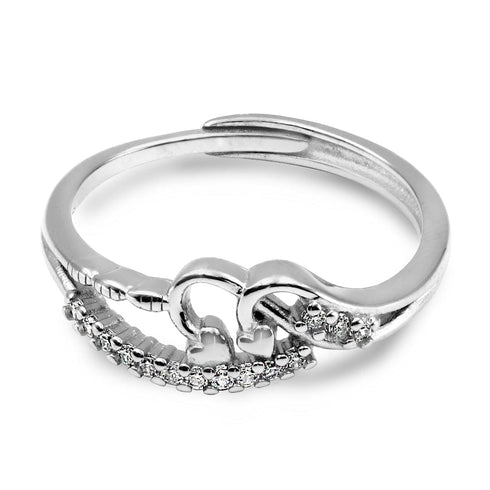 Zarkan Pair Heart Love Silver Zircon Ring