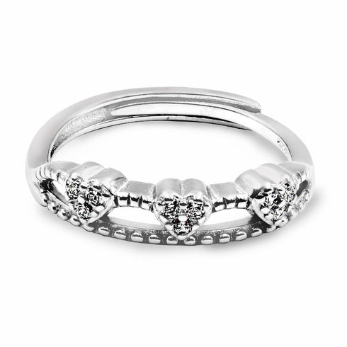 Zarkan Triple Heart Ziron Crown Silver Ring