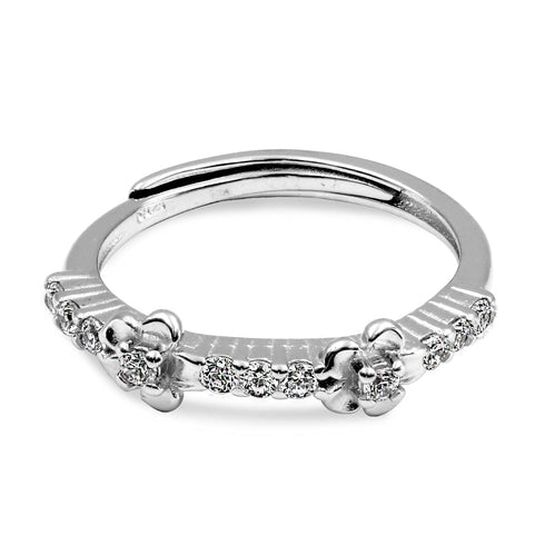 Zarkan Silver Zircon Flower Blossom Ring