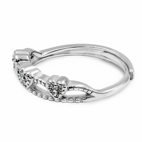 Zarkan Triple Heart Ziron Crown Silver Ring