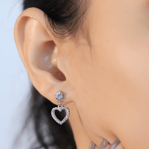Zarkan Love Heart Silver Drop Studs