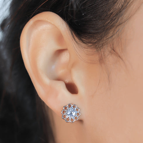 Zarkan Floral Stud Silver Earrings
