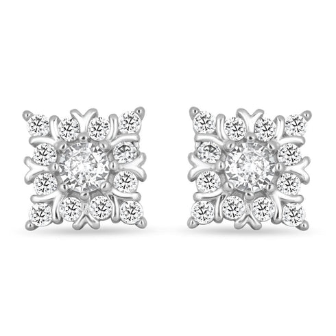 Zarkan Floral Square Silver Studs