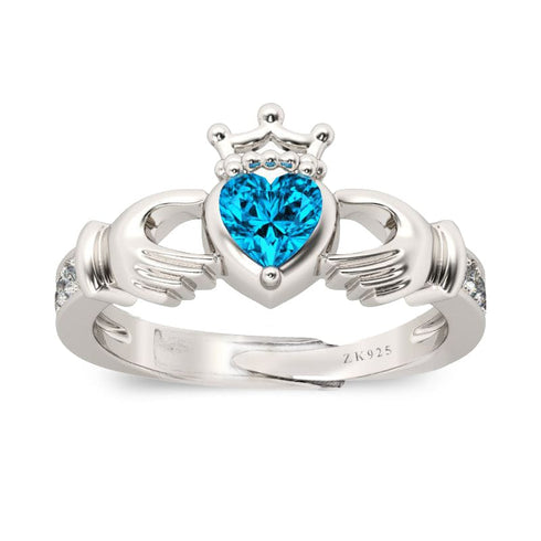 Zarkan Crown Blue Heart 925 Sterling Silver Ring