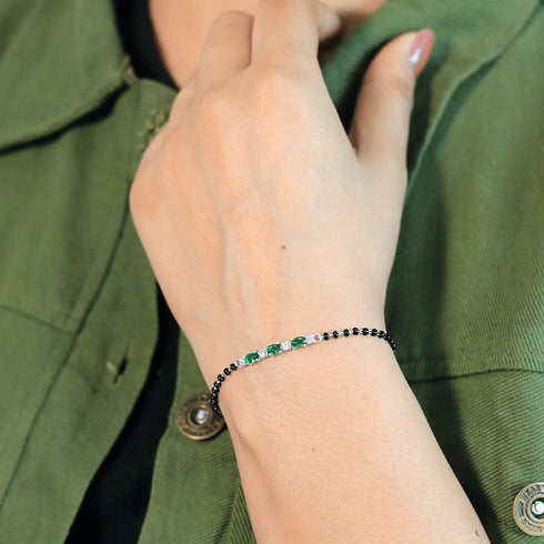 Zarkan Green Checkered Linear Silver Bracelet