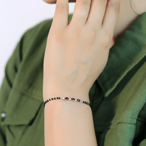 Zarkan Red Checkered Linear Silver Bracelet