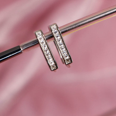 Zarkan Minimal Square Line Silver Earrings