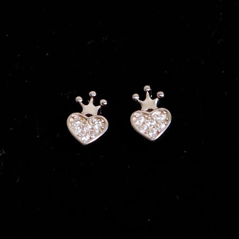 Zarkan Crown Heart Silver Studs