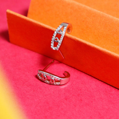 Zarkan Drop Heart Semi Hoop Silver Earrings