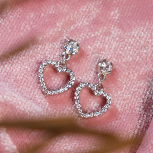 Zarkan Love Heart Silver Drop Studs