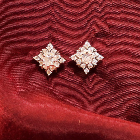 Zarkan Floral Square Silver Studs