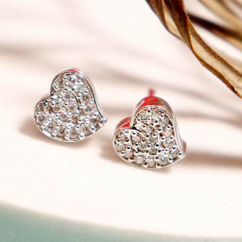 Zarkan Pan Leaf Zircon Silver Studs