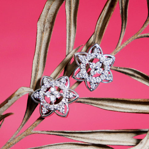Zarkan Floral Heart Silver Studs