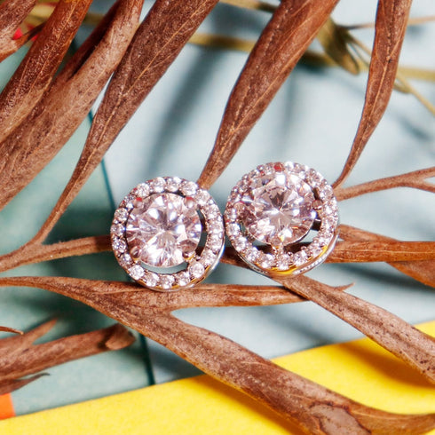 Zarkan Elegant Halo Silver Studs