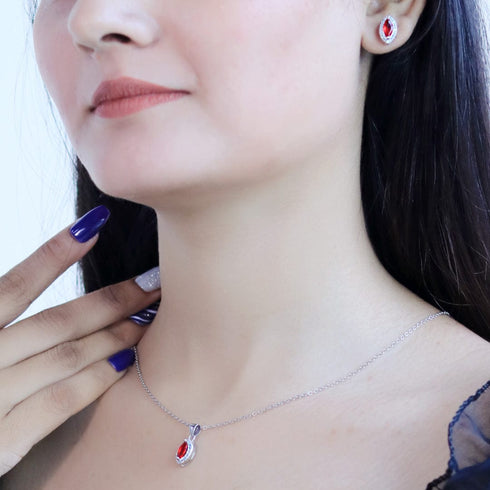 Zarkan Eye of The Queen Red Silver Jewelry Set