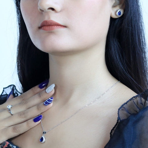 Zarkan Water Drop Blue Silver Jewelry Set