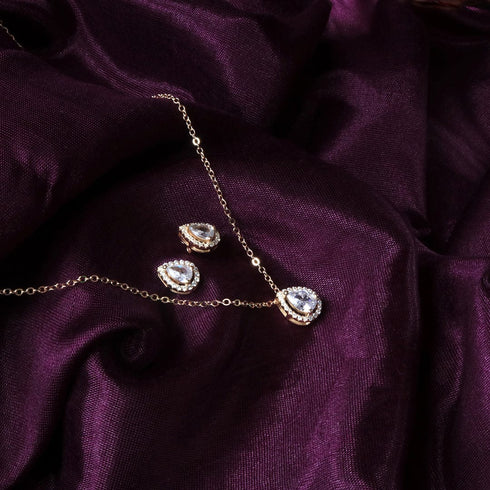 Zarkan Rose Gold Water Drop Shine Jewlery Set
