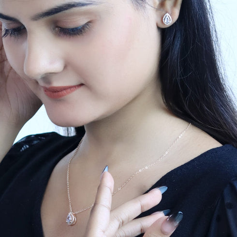 Zarkan Rose Gold Water Drop Shine Jewlery Set