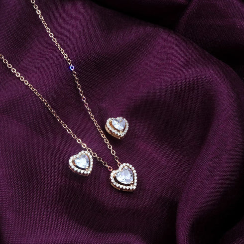 Zarkan Gold Love Heart Solitaire Jewelry Set