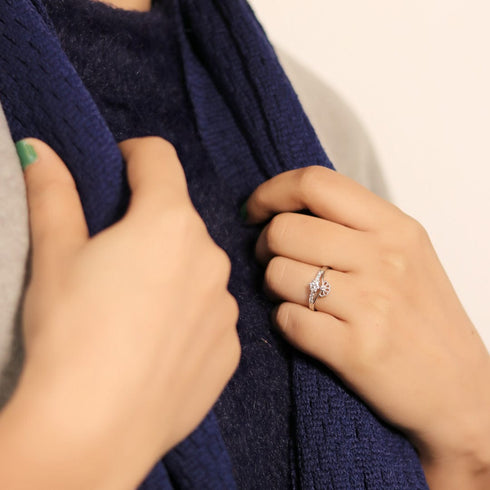 Zarkan Crafted Floral Minimal Pure Silver Ring