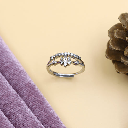 Zarkan Floral Cute Crown Pure Silver Ring