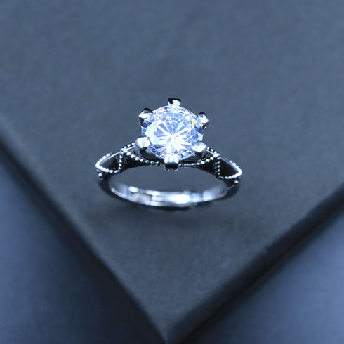 2 Carat Moissanite Diamond Solitaire Royal Love Silver Ring For Women - Free Size