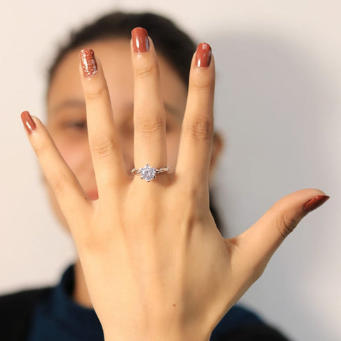 2 Carat Moissanite Diamond Solitaire Royal Love Silver Ring For Women - Free Size