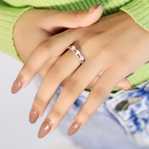 Zarkan Triple Heart Ziron Crown Silver Ring