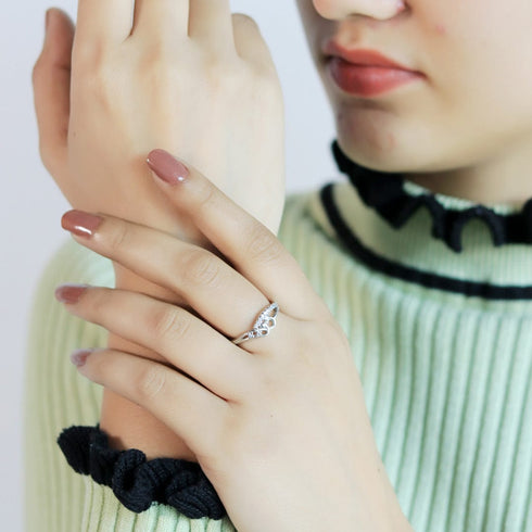 Zarkan Pair Heart Love Silver Zircon Ring