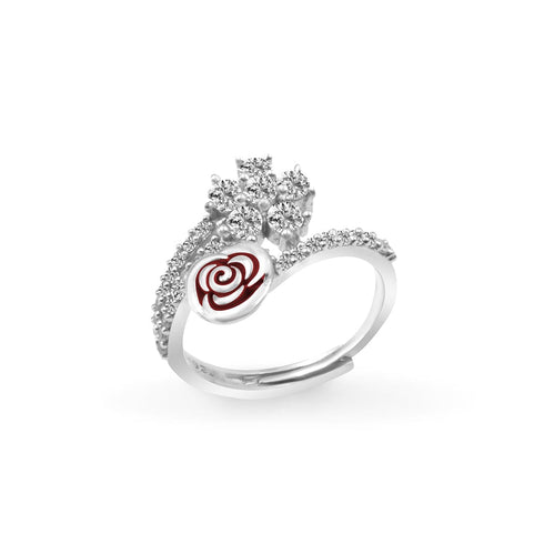 Zarkan Ravishing Red Rose Gold Silver Ring