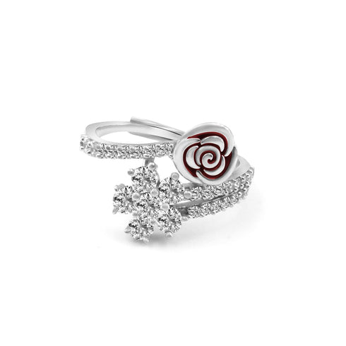 Zarkan Ravishing Red Rose Gold Silver Ring