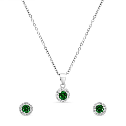 Zarkan Green Delight Dot Silver Jewelry Set