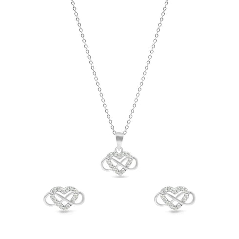 Zarkan Pure 925 Silver Infinity Heart Jewellery Set