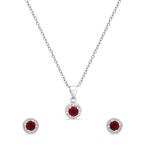 Zarkan Red Delight Dot Silver Jewelry Set