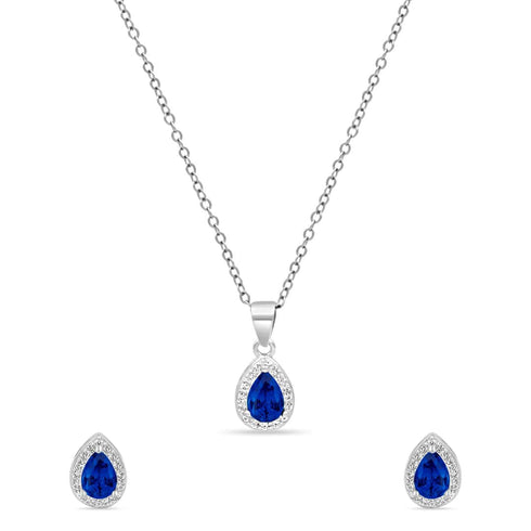 Zarkan Water Drop Blue Silver Jewelry Set