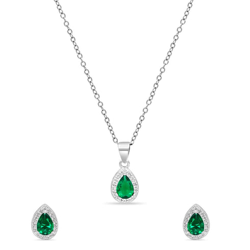 Zarkan Water Drop Green Silver Jewelry Set
