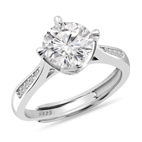 Moissanite Diamond 2 Carat Solitaire 925 Silver Ring for women - Free Size