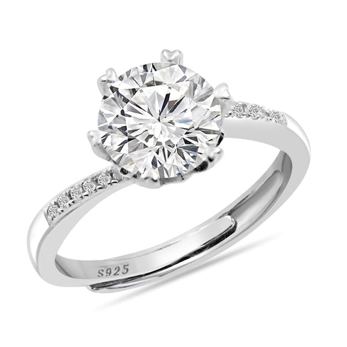 Moissanite Diamond 2 Carat Minimal Solitaire 925 Silver Ring for women - Free Size