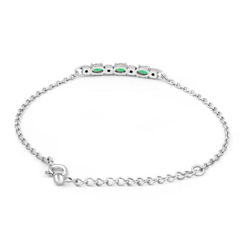 Zarkan Green Checkered Linear Silver Bracelet