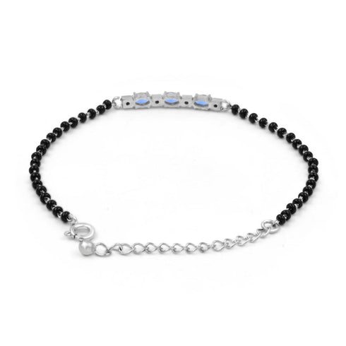 Zarkan Blue Checkered Linear Silver Bracelet