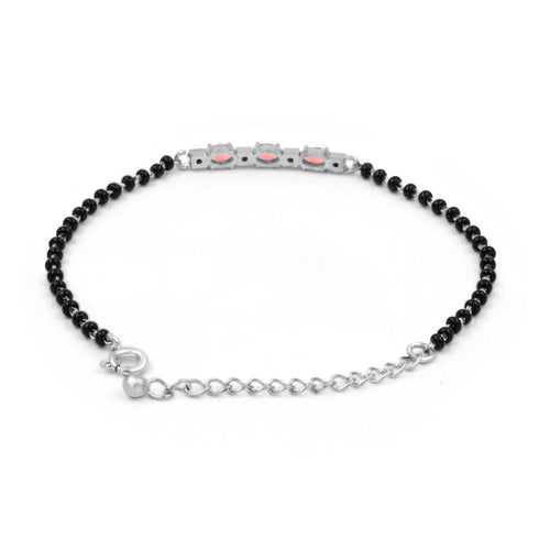 Zarkan Red Checkered Linear Silver Bracelet