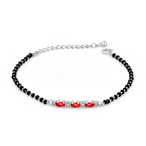 Zarkan Red Checkered Linear Silver Bracelet
