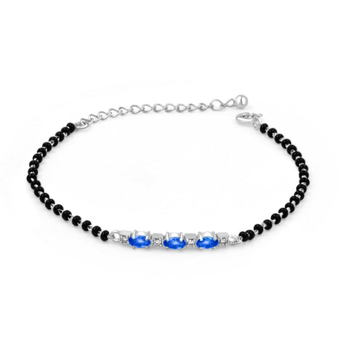 Zarkan Blue Checkered Linear Silver Bracelet