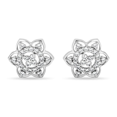 Zarkan Floral Heart Silver Studs