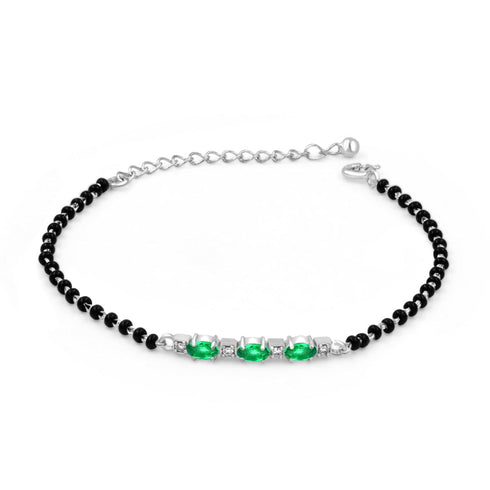 Zarkan Green Checkered Linear Silver Bracelet