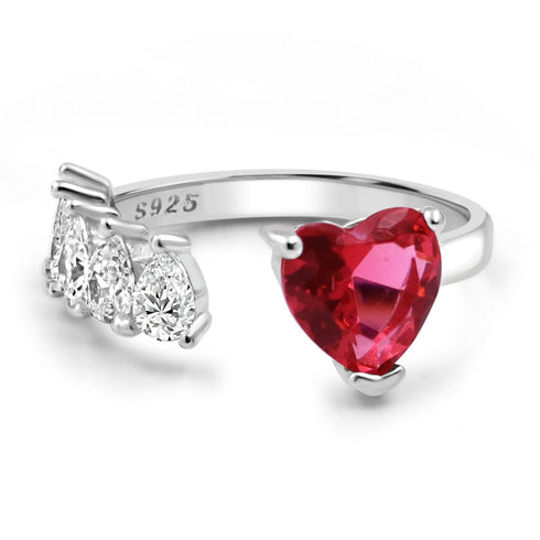 Zarkan 925 Silver Ruby Heart Solitaire American Diamond Heart Ring